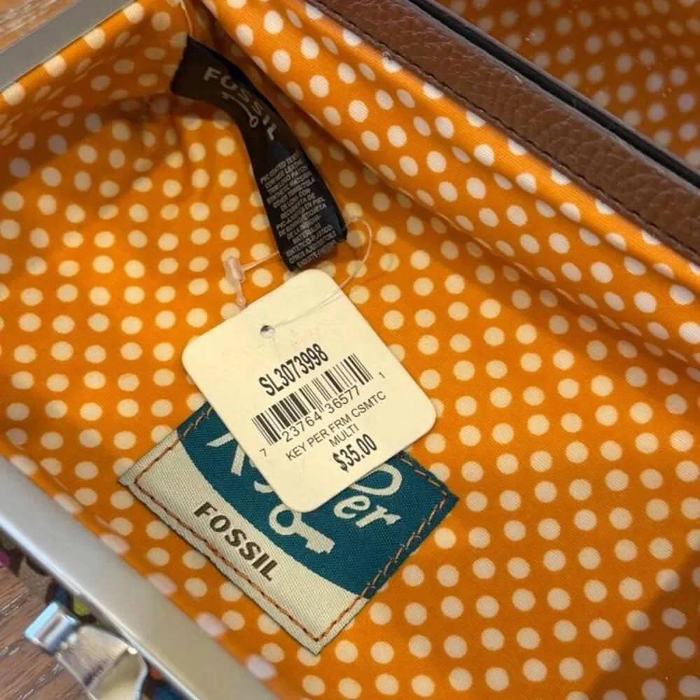NWT Vintage Fossil Multicolored Pattern Cosmetic Case Bag with Mirror